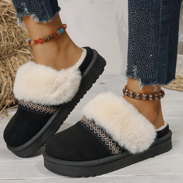 Xajzpa Winter Women Short Plush Warm Snow Boots Casual Cotton half slippers Suede Fur Chelsea Ankle Boots Flats Platform Shoes Botas